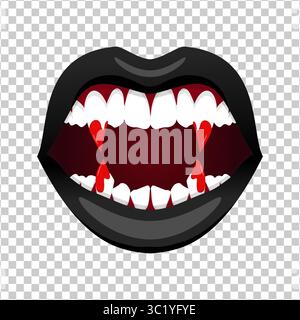 Monster Frau böse Lippen mit Blut. Vampirweibchen offenen Mund mit langen blutigen Zähnen. Vektorabbildung Stock Vektor
