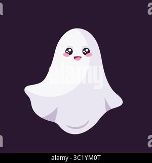 Niedlicher, lächelnder Halloween-Geist. Süße lustige fröhliche Geisterfigur. Vektorabbildung Stock Vektor