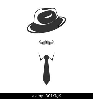Gesichtsloser, muffiger Mann in Hut und Krawatte. Abstrakte Silhouette eines Gangsters, Detektivs oder Gentlemans. Vektorabbildung Stock Vektor