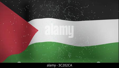 Palästinensische Flagge mit Sternbildmuster in digitaler Grafik mit hellblauen Punkten Stockfoto
