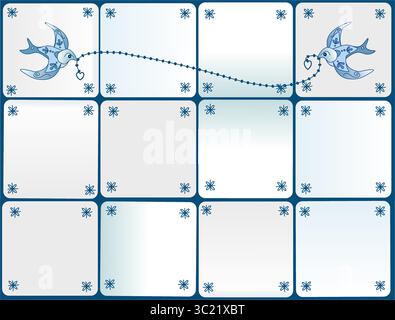 Blaue Fliesen mit zwei Schwalben. Inspiriert von Lissabon Stock Vektor