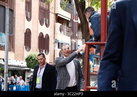 15. April 2019 - Leganes, MADRID, SPANIEN - MADRID, SPANIEN - 15. APRIL: Der Regierungspräsident und Kandidat für die Präsidentschaft der PSOE, Pedro SÃ¡nchez, nimmt am 15. April 2019 in Madrid, Spanien an einem politischen Akt in einem Altenheim in LeganÃ Teil. (Kreditbild: © AFP7 via ZUMA Wire) Stockfoto