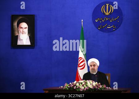 22. Mai 2017 - Teheran, IRAN - der iranische Präsident Hassan Rouhani hält eine Pressekonferenz in Teheran ab. (Bild: © Rouzbeh Fouladi/ZUMA Wire) Stockfoto