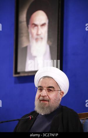 22. Mai 2017 - Teheran, IRAN - der iranische Präsident Hassan Rouhani hält eine Pressekonferenz in Teheran ab. (Bild: © Rouzbeh Fouladi/ZUMA Wire) Stockfoto