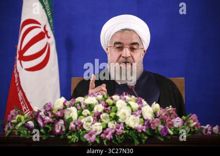 22. Mai 2017 - Teheran, IRAN - der iranische Präsident Hassan Rouhani hält eine Pressekonferenz in Teheran ab. (Bild: © Rouzbeh Fouladi/ZUMA Wire) Stockfoto