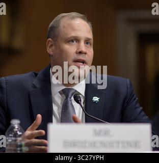 14. Mai 2019 – Washington, DC, USA – NASA-Administrator Jim Bridenstine sagt vor dem Unterausschuss für Luftfahrt und Raumfahrt des Senats für Handel, Wissenschaft und Verkehr während einer Anhörung zum Thema „die aufstrebende Weltraumumgebung: Operative, technische und politische Herausforderungen“ im Dirksen Senate Office Building am 14. Mai 2019 in Washington, DC aus. (Kreditbild: © Bill Ingalls via ZUMA Wire) Stockfoto