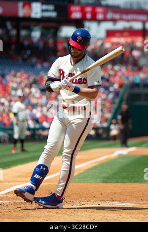 19. Mai 2019: Der Rechtsfeldspieler Bryce Harper (3) der Philadelphia Phillies reagiert während des MLB-Spiels zwischen den Colorado Rockies und Philadelphia Phillies im Citizens Bank Park in Philadelphia, Pennsylvania. Christopher Szagola/CSM(Kreditbild: &Copy; Chris Szagola/CSM via ZUMA Wire) Stockfoto