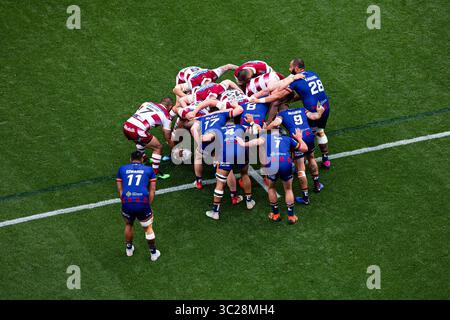 18. Mai 2019 - Barcelona, SPANIEN - Mele während der Super League of Rugby, Einem XIII-Spiel zwischen Dragons Catalans und Wigan Warriors im Camp Nou Stadium in Barcelona, 18. Mai 2019, Spanien. (Kreditbild: © AFP7 via ZUMA Wire) Stockfoto