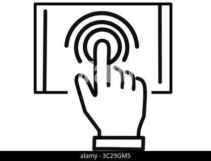 Ein minimalistisches Symbol, das eine Hand darstellt, die einen Bildschirm oder eine Oberfläche berührt Stockfoto