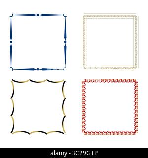 Dekorative quadratische Rahmen. Elegante Ornamente. Farbige Vektorränder. Klassische Vintage-Symbole. Stock Vektor