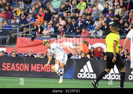 11. Mai 2019: Der Mittelfeldspieler Florian Jungwirth (23) von San Jose Earthquakes (23) übergibt den Ball während des MLS-Spiels zwischen San Jose Earthquakes und der New England Revolution im Gillette Stadium in Foxborough, Massachusetts. Boston besiegt San Jose mit 3:1. Eric Canha/CSM(Kreditbild: &Copy; Eric Canha/CSM via ZUMA Wire) Stockfoto