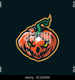 Kürbis-Maskottchen-Logodesign mit modernem Illustrationskonzept für Abzeichen, Embleme und T-Shirts. Illustration wütender Kürbisse. Stock Vektor
