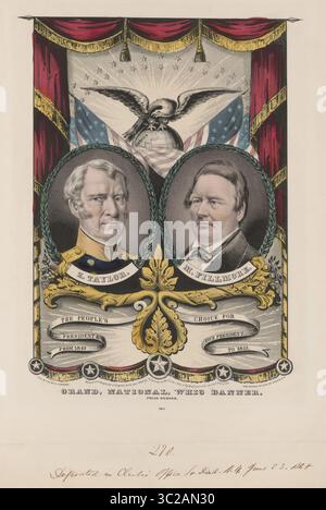 5. November 2015 – USA – Grand, National, Whig Banner, Press Onward, Kampagnenbanner für Whig-Kandidaten bei den US-Präsidentschaftswahlen 1848, Zachary Taylor und stellvertretender Präsidentschaftskandidat Millard Fillmore, Lithograph, Nathaniel Currier, 1848 (Bild: © JT Vintage/Glasshouse Via ZUMA Wire) Stockfoto