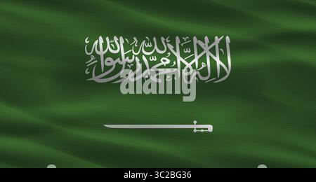 Saudi-Arabien-Flagge mit Stoffstruktur. Realistische Flagge Saudi-Arabiens winkt Stockfoto
