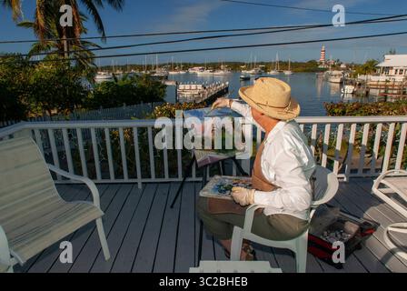 24. Mai 2019: Bahamas: Malerin malte den Hope Town Harbour. Hope Town, Elbow Cay, Abacos. Bahamas (Kreditbild: © Sergi Reboredo/ZUMA Wire) Stockfoto
