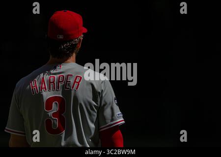 25. Mai 2019: Philadelphia Phillies Right Fielder Bryce Harper #3 vor dem Major League Baseball Spiel zwischen den Milwaukee Brewers und den Philadelphia Phillies im Miller Park in Milwaukee, WI. John Fisher/CSM(Credit Image: &Copy; John Fisher/CSM via ZUMA Wire) Stockfoto