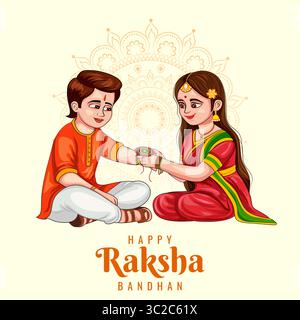 Bruder und Schwester binden Rakhi auf Raksha Bandhan, indianisches Festival Stock Vektor