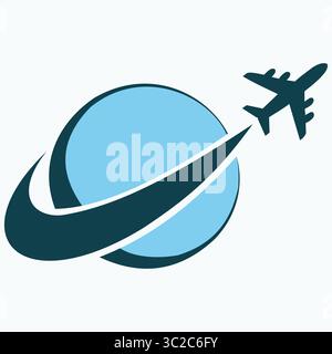 „Stilisiertes Flugzeug und Planet Illustration“ Stock Vektor