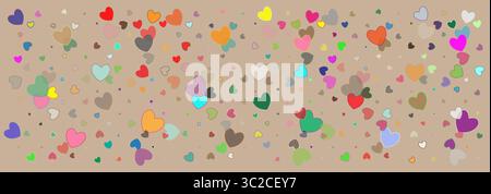 Nahtloses Muster aus einfachen farbigen Herzen auf beigefarbenem Hintergrund. Stock Vektor