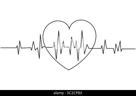 Herzschlag mit durchgehendem Herz eine Linie Zeichnung auf weißem Hintergrund isolieren Sie die Vektorgrafik der Umrisslinie Stock Vektor