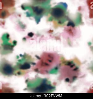Ein lebendiges und weiches Aquarellmuster mit verschwommenen Rosa-, Grün- und Dunkelblautönen schafft einen abstrakten und künstlerischen Hintergrund Stockfoto