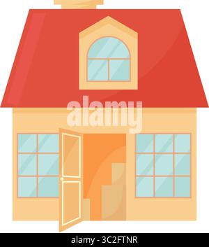 Umzug in ein neues Haus. Tür und Pappkartons im Haus öffnen. Stock Vektor