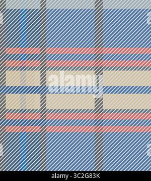Ein klassisches Karomuster in Blau, Rot und Braun mit sich kreuzenden Linien und rechteckigen Blöcken, das ein zeitloses und traditionelles Textildesign schafft Stockfoto