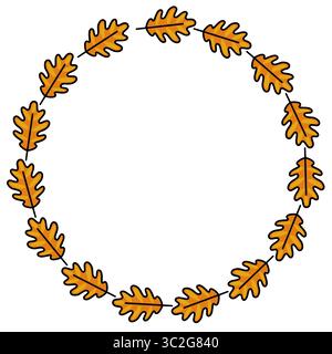 Elegantes, kreisförmiges Vektor-Rahmendesign mit einer Girlande aus stilisierten orangen Eichenblättern, perfekt für herbstliche Themen und saisonale Designs. Stock Vektor