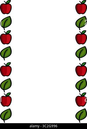 Elegantes Vektorrahmendesign mit einem sich wiederholenden Muster aus roten Äpfeln und grünen Blättern, perfekt für Einladungen, Karten oder Banner. Stock Vektor