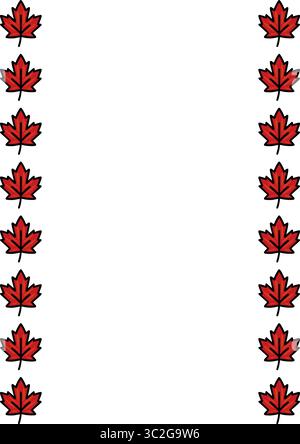 Elegantes Vektorrahmendesign mit vertikaler Anordnung aus roten Ahornblättern, perfekt für herbstliche oder kanadische Projekte. Stock Vektor