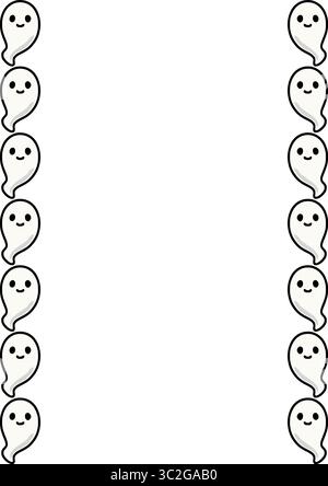 Entzückender Vektorrahmen mit niedlichen, lächelnden Geistern, perfekt für Halloween- oder Kinderdesigns, mit minimalistischem Stil und verspielter Stimmung. Stock Vektor