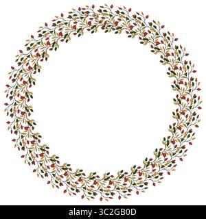 Elegantes herbstliches Vektorkranz Design mit aufwändig detaillierten Zweigen mit roten, goldenen und grünen Blättern, perfekt für Herbsteinladungen oder Stock Vektor