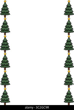Festliches Weihnachtsvektorranddesign mit sich wiederholenden Mustern stilisierter immergrüner Bäume mit gelben Sternen, perfekt für Weihnachtskarten oder Stock Vektor