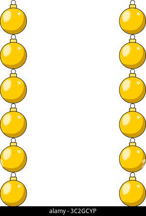 Elegante Vektor-Illustration von zwei vertikalen Linien goldener Weihnachtskugeln, die einen festlichen Rahmen perfekt für Feiertagsdesigns schaffen. Stock Vektor
