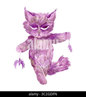 sternzeichen libra, lila Kätzchen. Handgemalt mit Aquarellen. Für Horoskop, Astrologie, Vorhersagen Stockfoto