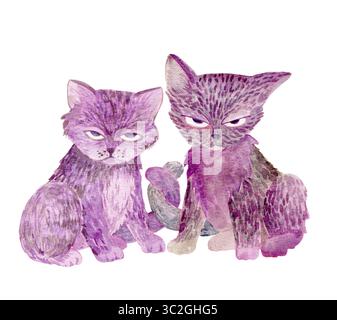 sternzeichen gemini, lila Kätzchen. Handgezeichnet mit Aquarell. Für Horoskop, Astrologie, Vorhersagen Stockfoto