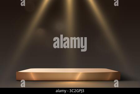 Luxuriöser goldener Podium-Hintergrund. Produktpräsentation, Modell, Siegerpodest, Bühnenpodest oder Plattform. Vektorabbildung Stock Vektor