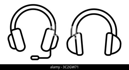 Dieses Bild zeigt zwei unterschiedliche Kopfhörerdesigns, eines mit Mikrofon und eines ohne Mikrofon, was die Audiotechnologie und Vielseitigkeit unterstreicht. Stock Vektor