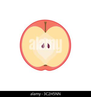 Flache Vektor-Illustration der roten Apfelscheibe mit Samen. Perfekt für Lebensmitteletiketten, Verpackungen, Kinderbücher, Poster für gesunde Ernährung, Menüdesign, und Organ Stock Vektor