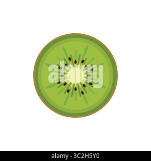 Flache Vektor-Kiwi-Schicht mit Seeds und Textur. Helles tropisches Obst-Symbol für Saftetiketten, exotische Verpackungen, gesunde Ernährung-Aktionen, Kinderbuch Stock Vektor