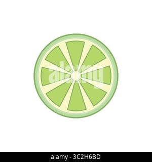 Flache Vektor-Limettenscheibe mit frischer grüner Farbe. Saubere Zitrusillustration für Getränkemenüs, Verpackungen, Cocktail-Grafiken, Sommer-Designs und gesunde Foo Stock Vektor