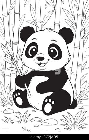 Niedlicher Panda, der in Bambuswald sitzt. Stock Vektor