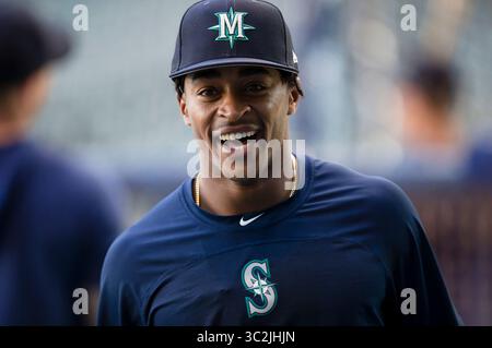 25. Juni 2019: Mallex Smith, Mittelfeldspieler der Seattle Mariners, #0 vor dem Major League Baseballspiel zwischen den Milwaukee Brewers und den Seattle Mariners im Miller Park in Milwaukee, WI. John Fisher/CSM(Credit Image: &Copy; John Fisher/CSM via ZUMA Wire) Stockfoto