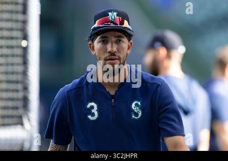 25. Juni 2019: Shortstop J.P. Crawford #3 der Seattle Mariners vor dem Major League Baseballspiel zwischen den Milwaukee Brewers und den Seattle Mariners im Miller Park in Milwaukee, WI. John Fisher/CSM(Credit Image: &Copy; John Fisher/CSM via ZUMA Wire) Stockfoto