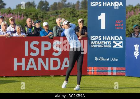 Irvine, Großbritannien. Juli 2025. Nelly Korda aus den USA spielte bei der ISPS HANDA Scottish Open Golf Championship über Dundonald Links, Irvine, North Ayrshire, Schottland, Großbritannien. Sie beendete ihre erste Runde mit einem Ergebnis von 4 Under. Quelle: Findlay/Alamy Live News Stockfoto