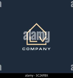 Initial Letter LV Real Estate Logo mit einfachen Dach Stil Design Ideen Vektor Grafik Vektor Grafik Stock Vektor