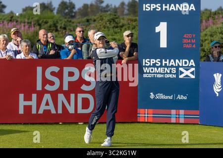 Irvine, Großbritannien. Juli 2025. Charley Hull aus England spielte bei der ISPS HANDA Scottish Open Golf Championship gegen Dundonald Links, Irvine, North Ayrshire, Schottland, Großbritannien. Sie beendete ihre erste Runde mit einem Ergebnis von 1 Under. Quelle: Findlay/Alamy Live News Stockfoto