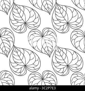 Nahtloses Vektormuster aus stilisierten, herzförmigen Blättern mit komplizierten Linien-Art-Details, die ein raffiniertes monochromes Design schaffen, ideal für Textilien Stock Vektor