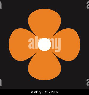 Leuchtend orangefarbenes Blumenemblem mit geometrischer Basis und konzeptueller Stimmung. Ideal für saubere und fröhliche Kompositionen Stock Vektor