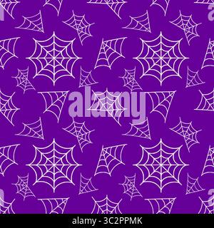 Nahtloses Vektormuster aus handgezeichneten weißen Spinnweben auf einem leuchtend violetten Hintergrund, ideal für Halloween-Designs und gruselige Herbstprojekte Stock Vektor